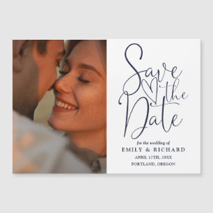 Navy Blue Foto Elegant Wedding Save the Date Magneteinladung