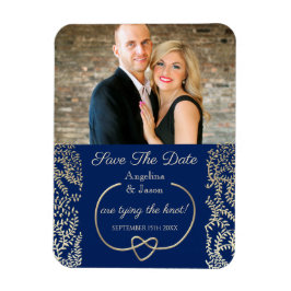 Navy Blue Foto Hochzeit speichern das Datum der Ei Magnet