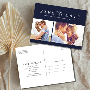Navy Blue Foto Wedding Save the Date Ankündigungspostkarte