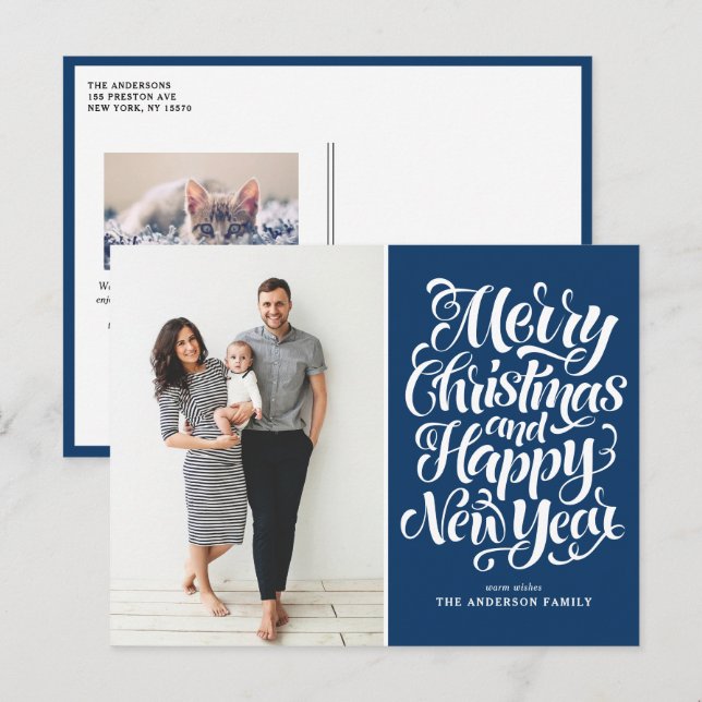 Navy Blue Frohe Weihnachten & Glück Neues Jahr Fot (Vorne/Hinten)