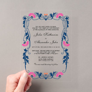 Navy Blue & Fuchsia Floral Wirbel Acryleinladungen