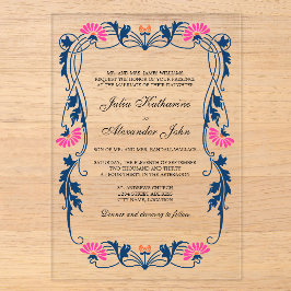 Navy Blue & Fuchsia Floral Wirbel Acryleinladungen