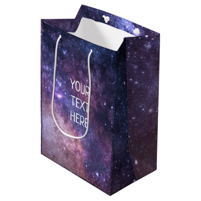 Navy Blue Galaxy Starry Night Stars Modernes Mitte Mittlere Geschenktüte (Vorderseite Schrägansicht)