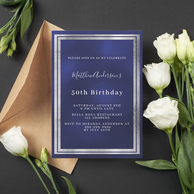 Navy Blue Geburtstag Luxus Einladung (Von Creator hochgeladen)