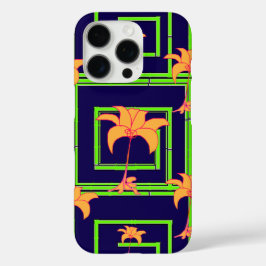 Navy Blue Geo Floral iPhone 16 Pro Hülle