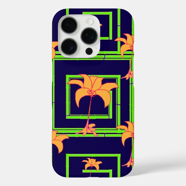 Navy Blue Geo Floral iPhone 16 Pro Hülle (Rückseite)