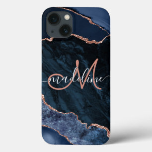 Navy Blue Geode Agate Rose Glitzer Mit Monogramm Case-Mate iPhone Hülle