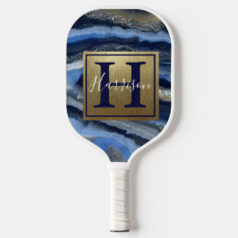 Navy Blue Geode Monogram & Name Customizable Pickleball Schläger