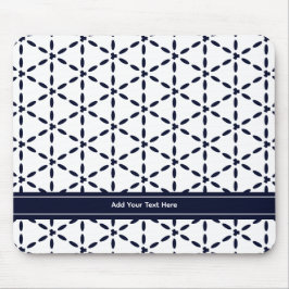 Navy Blue Geometric Pattern on White Mousepad
