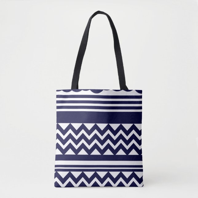 Navy Blue Geometric Pattern Tote Bag Tasche (Vorderseite)