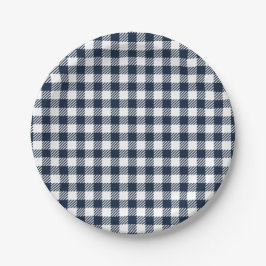 Navy Blue Gingham Kariert Pappteller
