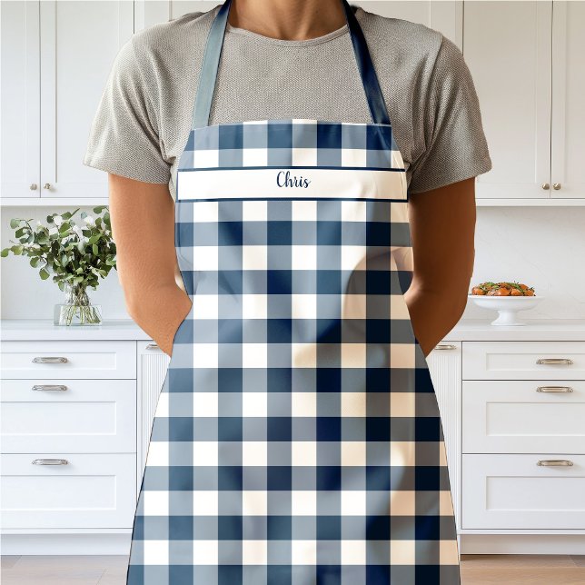 Navy Blue Gingham Karo Schürze (Gingham Check Navy Apron)
