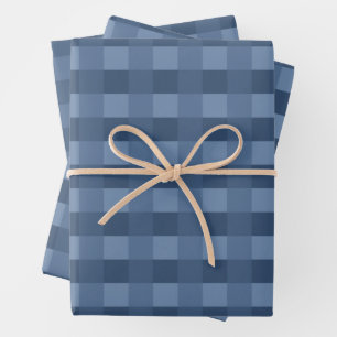 Navy Blue Gingham Pattern Wrapping Paper Geschenkpapier Set