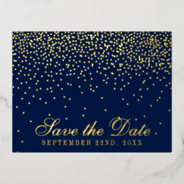 Navy Blue & Glam Confetti Save the Date Real Folie Einladungspostkarte
