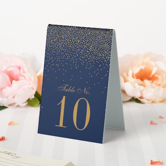 Navy Blue & Glam Gold Confetti Hochzeitstisch Nr. Tischaufsteller (In Situ (Hochzeit))