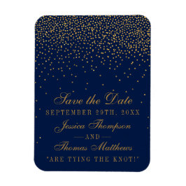 Navy Blue & Glam Gold Confetti Save the Date Magnet