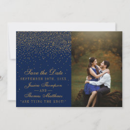 Navy Blue & Glam Gold Confetti Wedding Foto Save The Date
