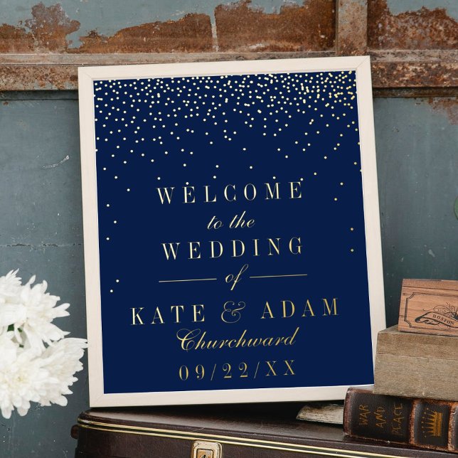 Navy Blue & Glam Gold Confetti Wedding Real Foliendrucke (Von Creator hochgeladen)