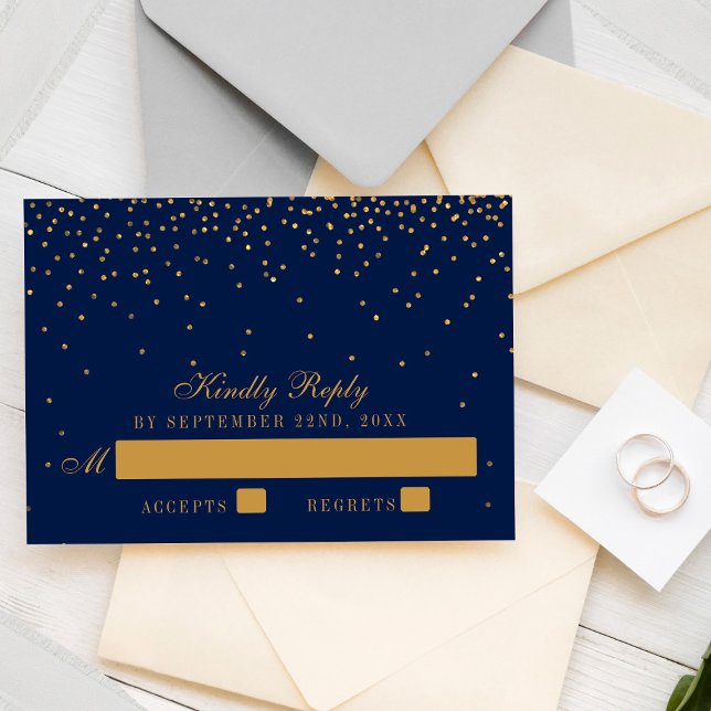Navy Blue & Glam Gold Confetti Wedding RSVP (Von Creator hochgeladen)