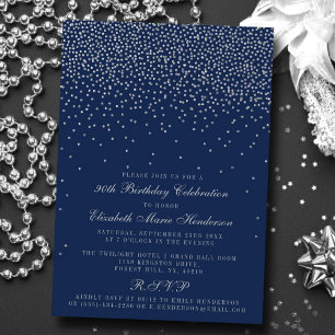 Navy Blue & Glam Silver Confetti Geburtstag Einladung