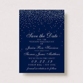 Navy Blue & Glam Silver Confetti Save the Date