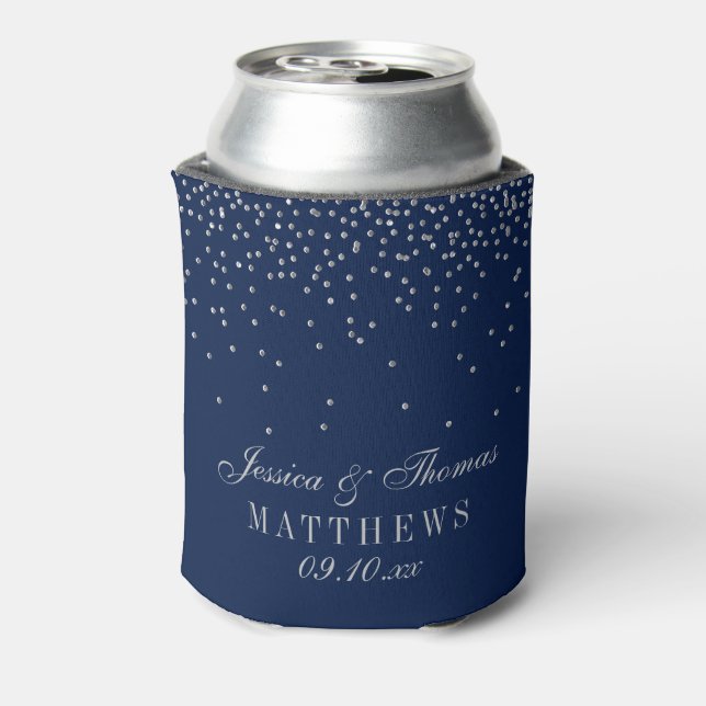 Navy Blue & Glam Silver Confetti Wedding Dosenkühler (Kanne Rückseite)