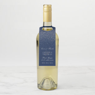 Navy Blue & Glam Silver Confetti Wedding Flaschenanhänger