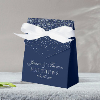 Navy Blue & Glam Silver Confetti Wedding Geschenkschachtel