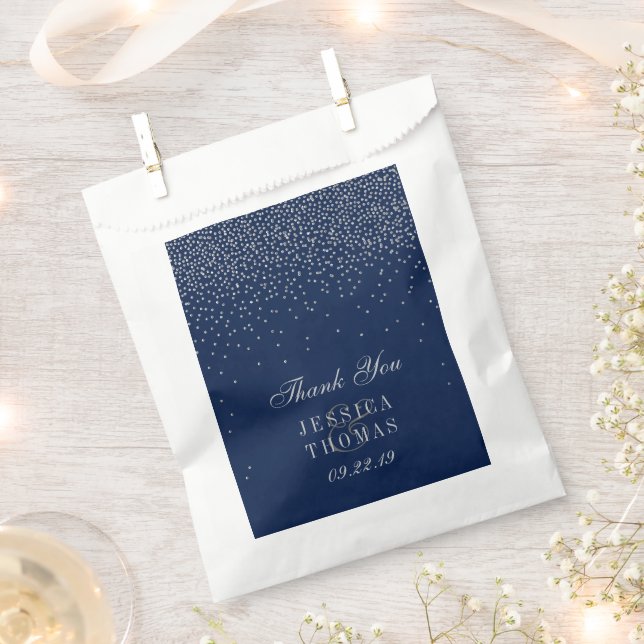 Navy Blue & Glam Silver Confetti Wedding Geschenktütchen (Ausgeschnitten)