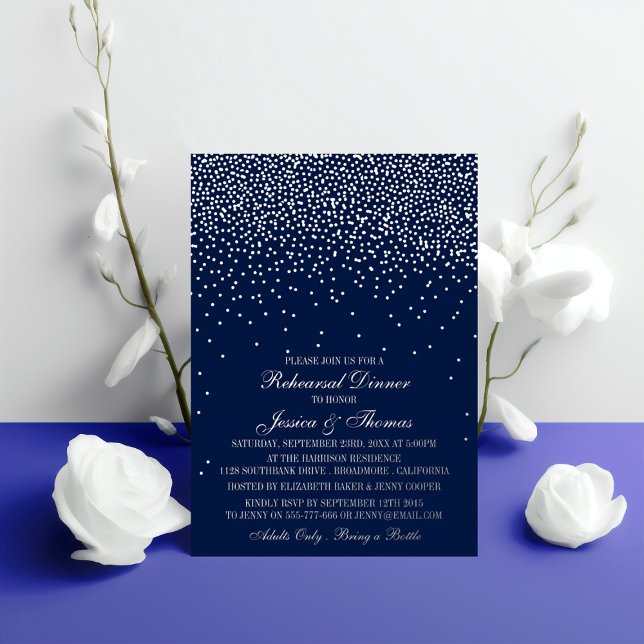 Navy Blue & Glam Silver Confetti Wedding Probe Folieneinladung (Von Creator hochgeladen)