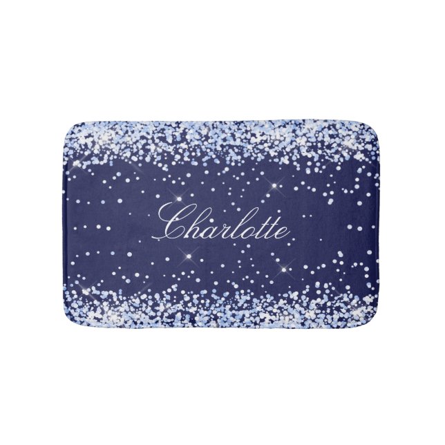Navy blue glitter name monogram elegant badematte (Vorderseite)