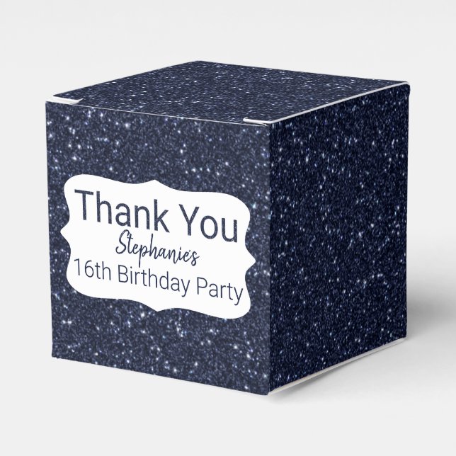 Navy Blue Glitzer Happy Birthday Geschenkschachtel (Vorderseite)