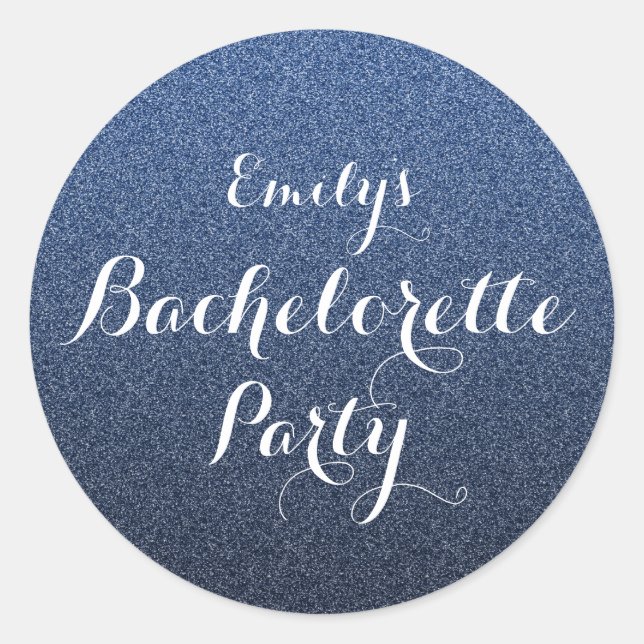 Navy Blue Glitzer Imitats Ombre Bachelorette Aufkl Runder Aufkleber (Vorderseite)