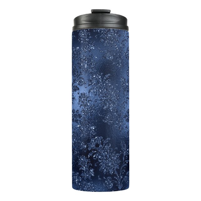 Navy Blue Glitzer Mermaid Pattern Thermosbecher (Vorderseite)