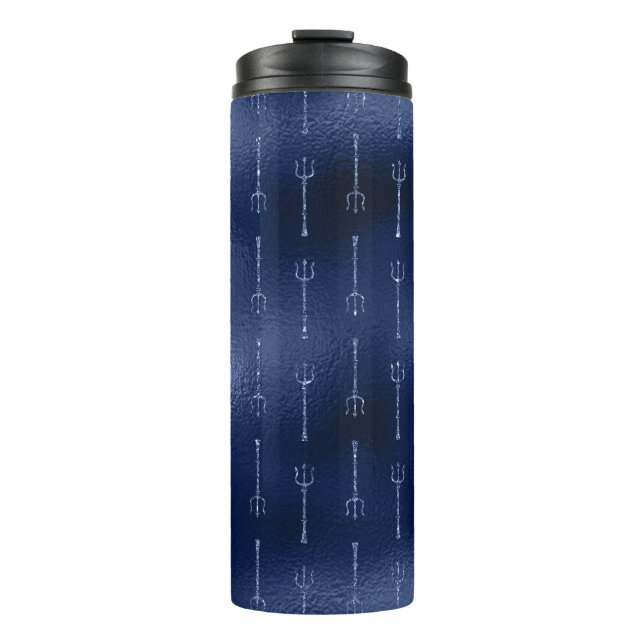 Navy Blue Glitzer Mermaid Trident Muster Thermosbecher (Vorderseite)