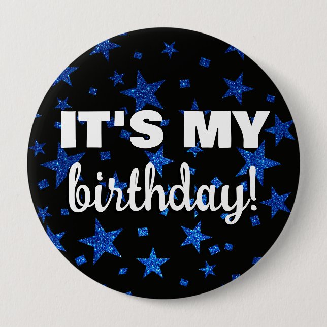 Navy Blue Glitzer Stars Confetti Es ist mein Gebur Button (Vorderseite)