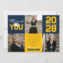 Navy Blue & Gold 3 Foto Abschluss Vielen Dank Einladung