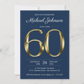 Navy Blue Gold 60. Geburtstag Einladung