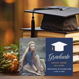 Navy Blue Gold Abschluss Foto Modernes Graduierten Ankündigung