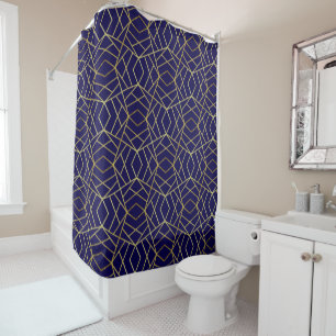 Navy Blue & Gold Abstrakt Geometric Muster Luxus Duschvorhang