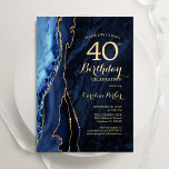 Navy Blue Gold Agate 40. Geburtstag Einladung<br><div class="desc">Marineblau und Goldmedaille gehen 40. Party Einladung. Elegantes modernes Design mit königsblauen Aquarellfarben,  marmorgeode Hintergrund,  Imitate Glitzer Gold und Typografie Drehbuch Schriftart. Die trendige Einladungskarte eignet sich perfekt für eine stilvolle Damenfeier. Gedruckte Zazzle Einladungen oder Sofortdownload digitalen druckbaren Vorlage.</div>