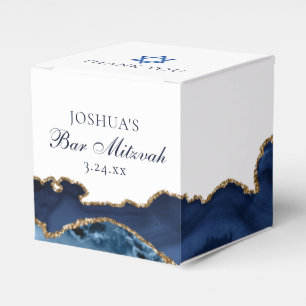 Navy Blue Gold Agate Bar Mitzvah Chic Square Party Geschenkschachtel