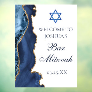 Navy Blue Gold Agate Bar Mitzvah Party Willkommen Fensteraufkleber