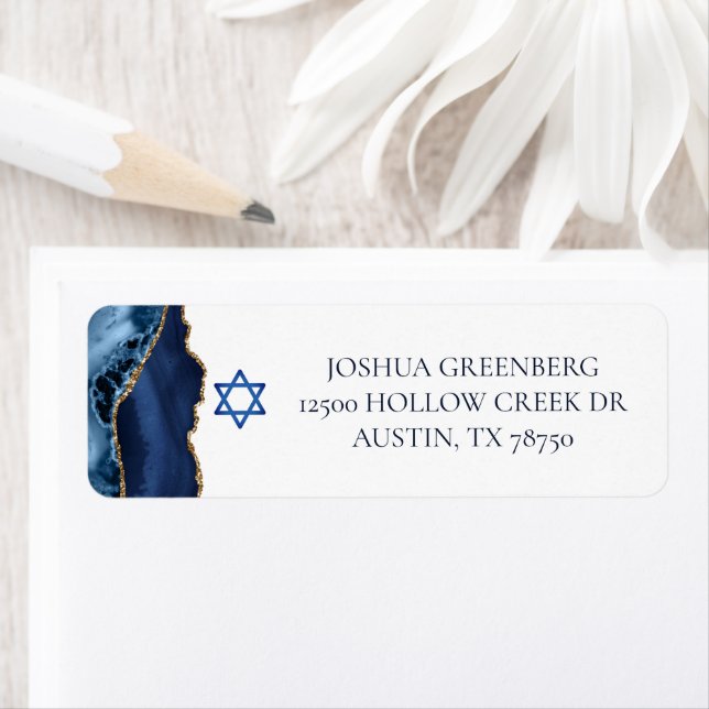 Navy Blue Gold Agate Bar Mitzvah Rücksendeadresse (Insitu)