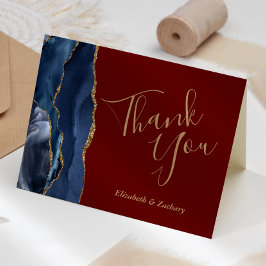 Navy Blue Gold Agate Burgundy Hochzeit Vielen Dank Karte