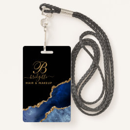 Navy Blue Gold Agate Geode Makeup Artist Monogram Ausweis