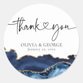 Navy Blue Gold Agate Hochzeit Danke Stickers