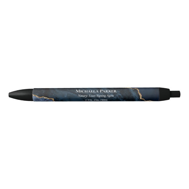 Navy Blue Gold Agate White Modern Business Kugelschreiber (Vorderseite)