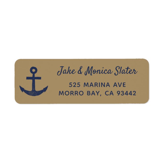 Navy Blue & Gold Anchor Nautische Rücksendeadresse (Vorne)