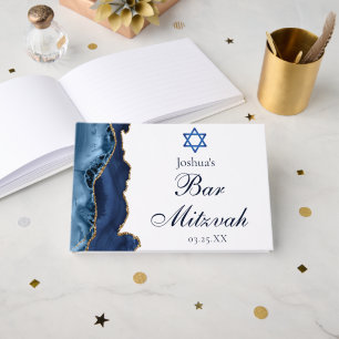 Navy Blue Gold Bar Mitzwa-Feier individuell angepa Gästebuch